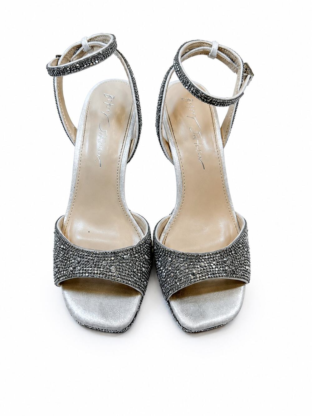 Blue by Betsey Johnson Suni Womens 6 Silver Rhinestone Platform Dress Sandals